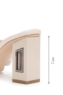 Women's Beige Leather Heeled Slippers | Derimod