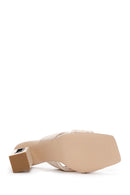 Women's Beige Leather Heeled Slippers | Derimod