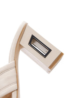 Women's Beige Leather Heeled Slippers | Derimod