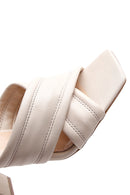 Women's Beige Leather Heeled Slippers | Derimod