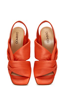 Women's Orange Leather Heeled Sandals | Derimod