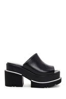 Kadın Siyah Deri Kalın Topuklu Platform Terlik | Derimod