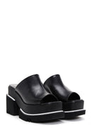 Kadın Siyah Deri Kalın Topuklu Platform Terlik | Derimod