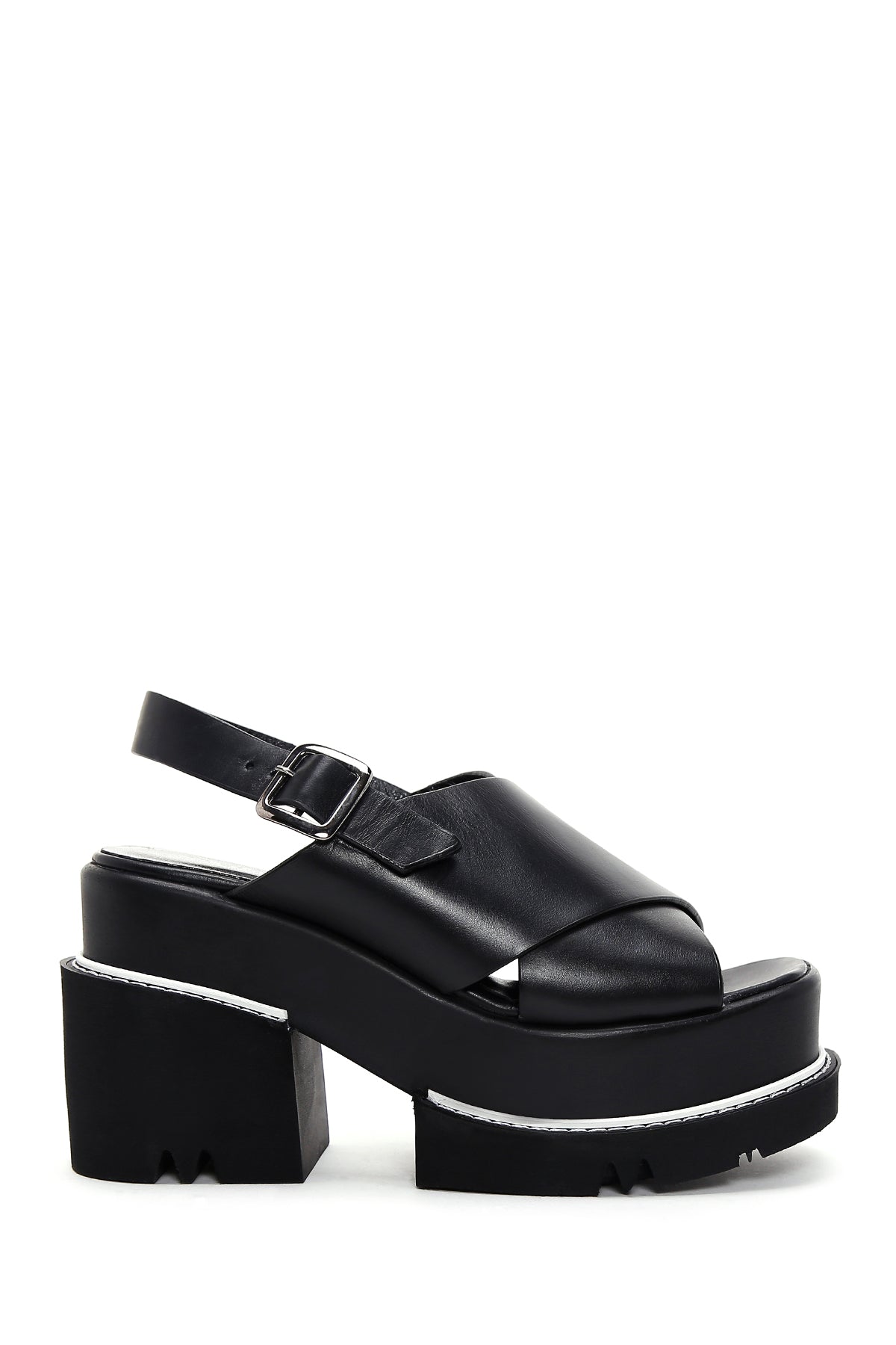Women's Black Leather Platform Heeled Sandals 23SFD130818 | Derimod
