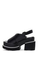 Women's Black Leather Platform Heeled Sandals | Derimod