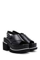 Women's Black Leather Platform Heeled Sandals | Derimod