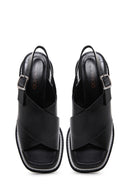 Women's Black Leather Platform Heeled Sandals | Derimod