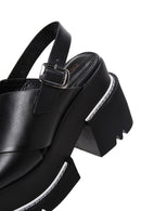 Women's Black Leather Platform Heeled Sandals | Derimod