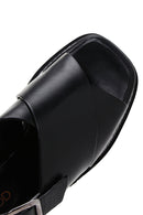 Women's Black Leather Platform Heeled Sandals | Derimod