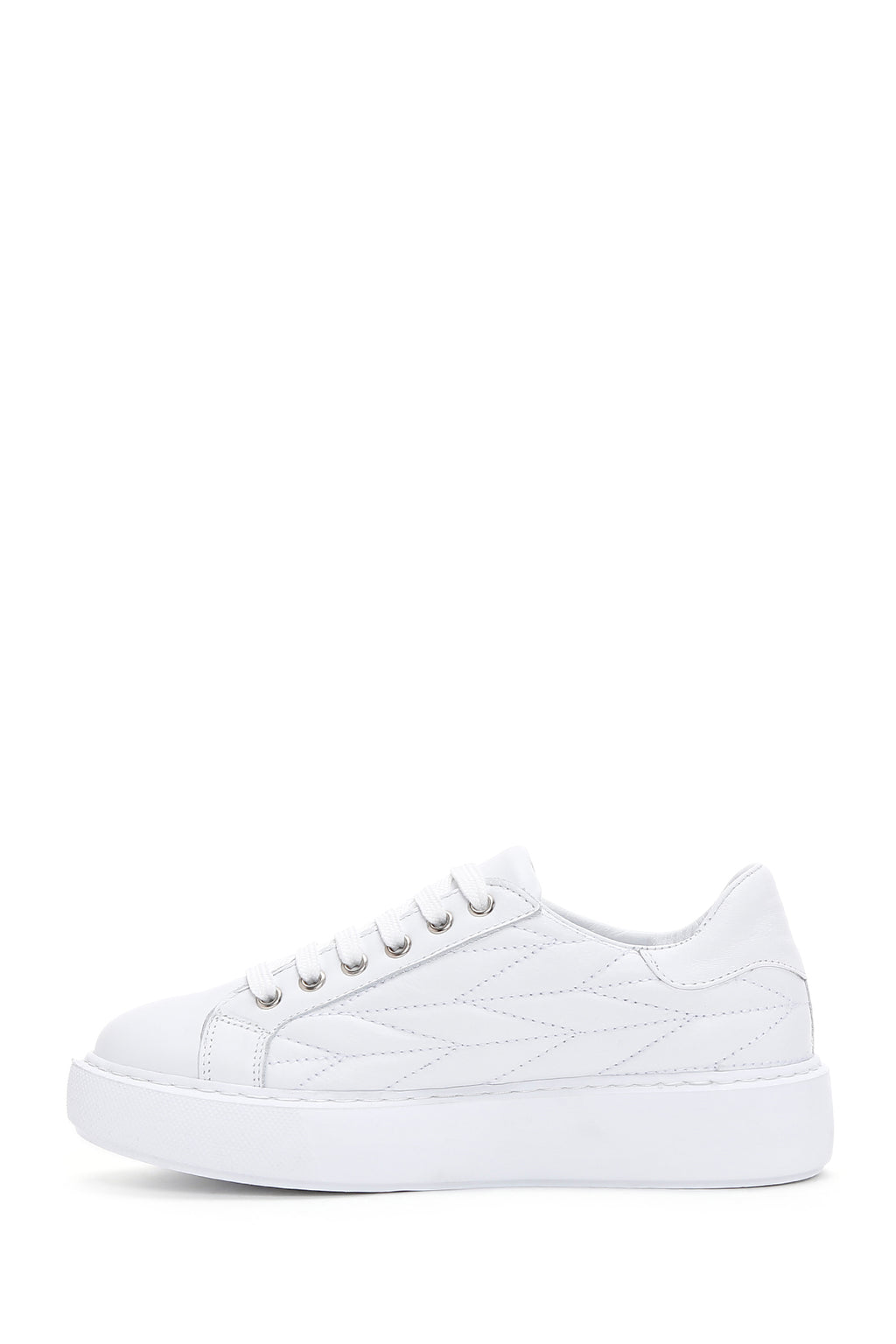 Kadın Beyaz Deri Kapitone Kalın Tabanlı Sneaker