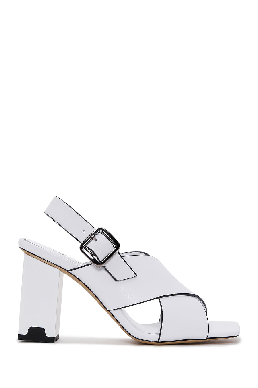 Women's White Leather Thick Heeled Sandals 23SFD132718 | Derimod
