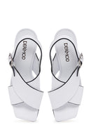 Kadın Beyaz Deri Kalın Topuklu Sandalet | Derimod