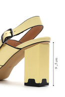 Women's Yellow Leather Thick Heeled Sandals | Derimod