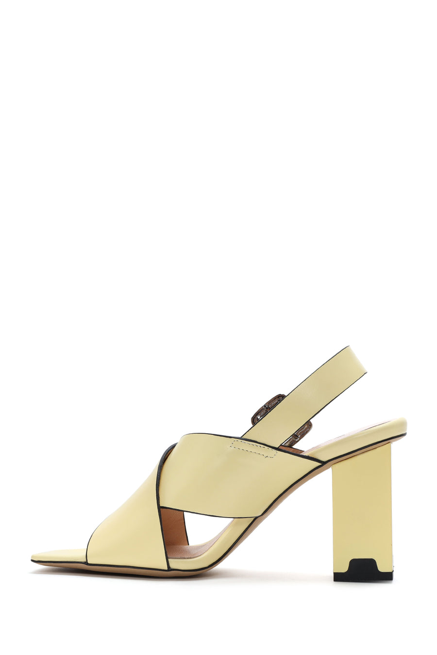 Women's Yellow Leather Thick Heeled Sandals