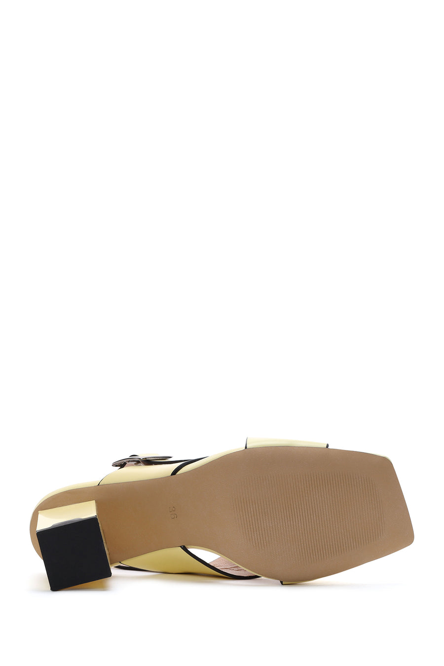 Women's Yellow Leather Thick Heeled Sandals