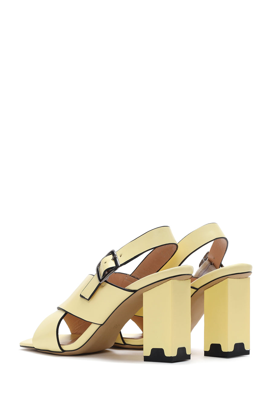 Women's Yellow Leather Thick Heeled Sandals