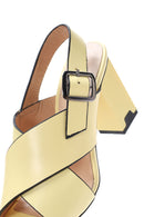 Women's Yellow Leather Thick Heeled Sandals | Derimod