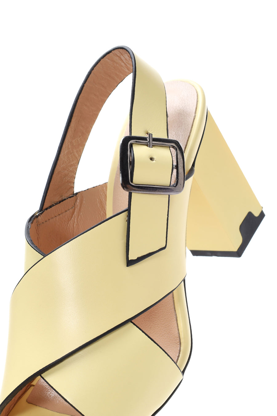Women's Yellow Leather Thick Heeled Sandals
