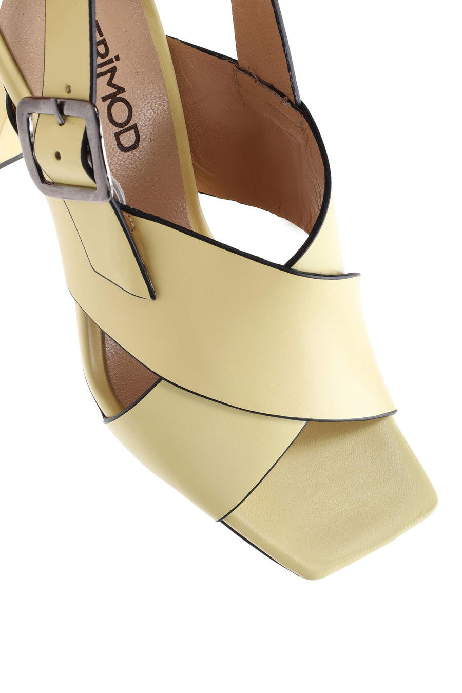 Women's Yellow Leather Thick Heeled Sandals