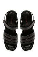 Women's Black Leather Platform Thick Heeled Sandals | Derimod