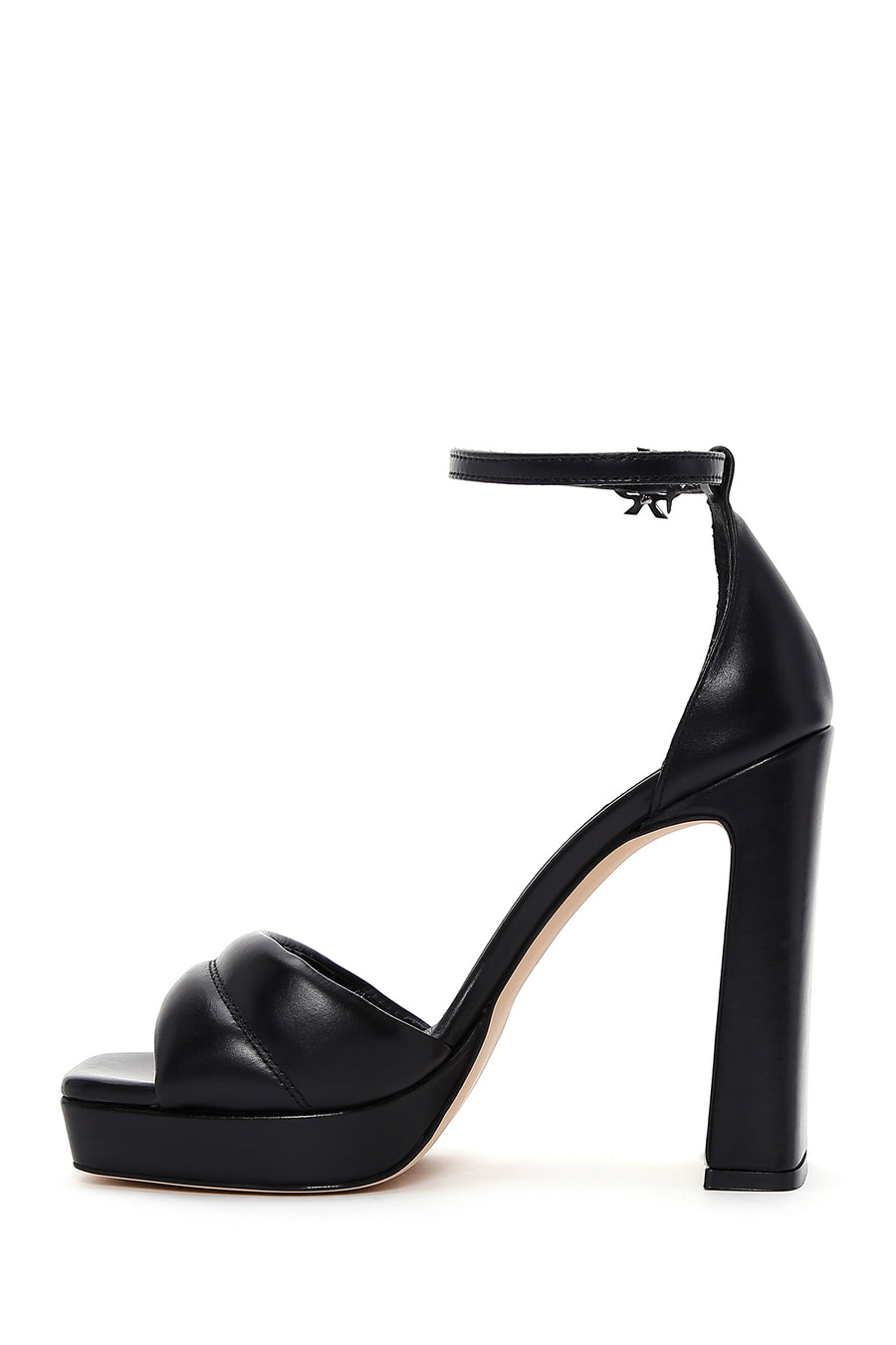 Women's Black Leather Platform Heeled Sandals