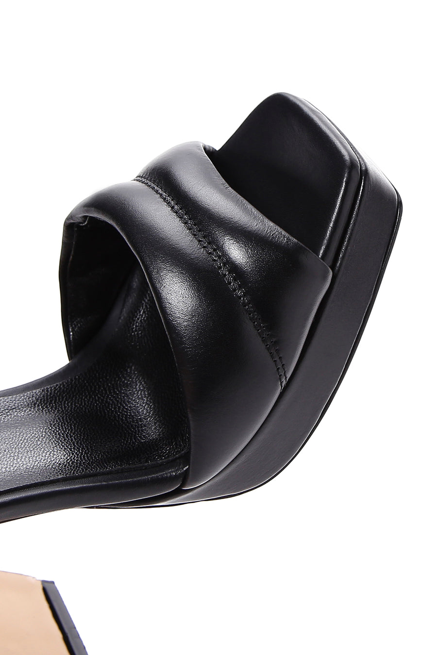 Women's Black Leather Platform Heeled Sandals