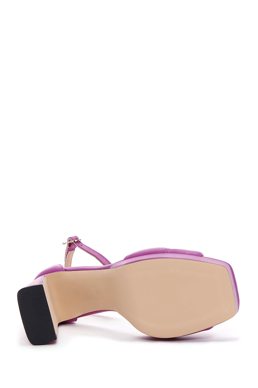 Women's Fuchsia Leather Platform Heeled Sandals