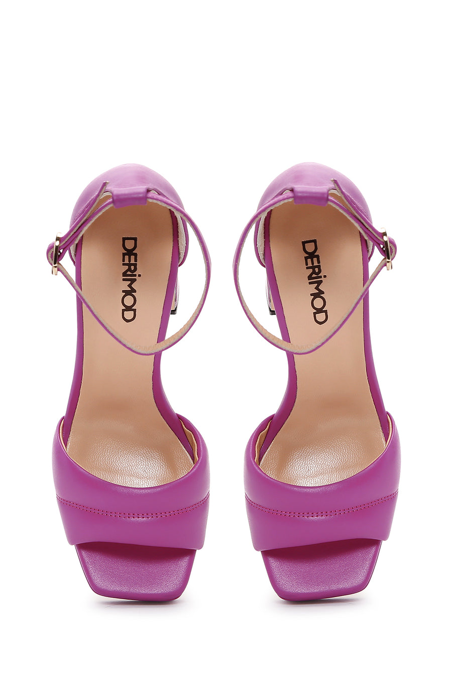 Women's Fuchsia Leather Platform Heeled Sandals
