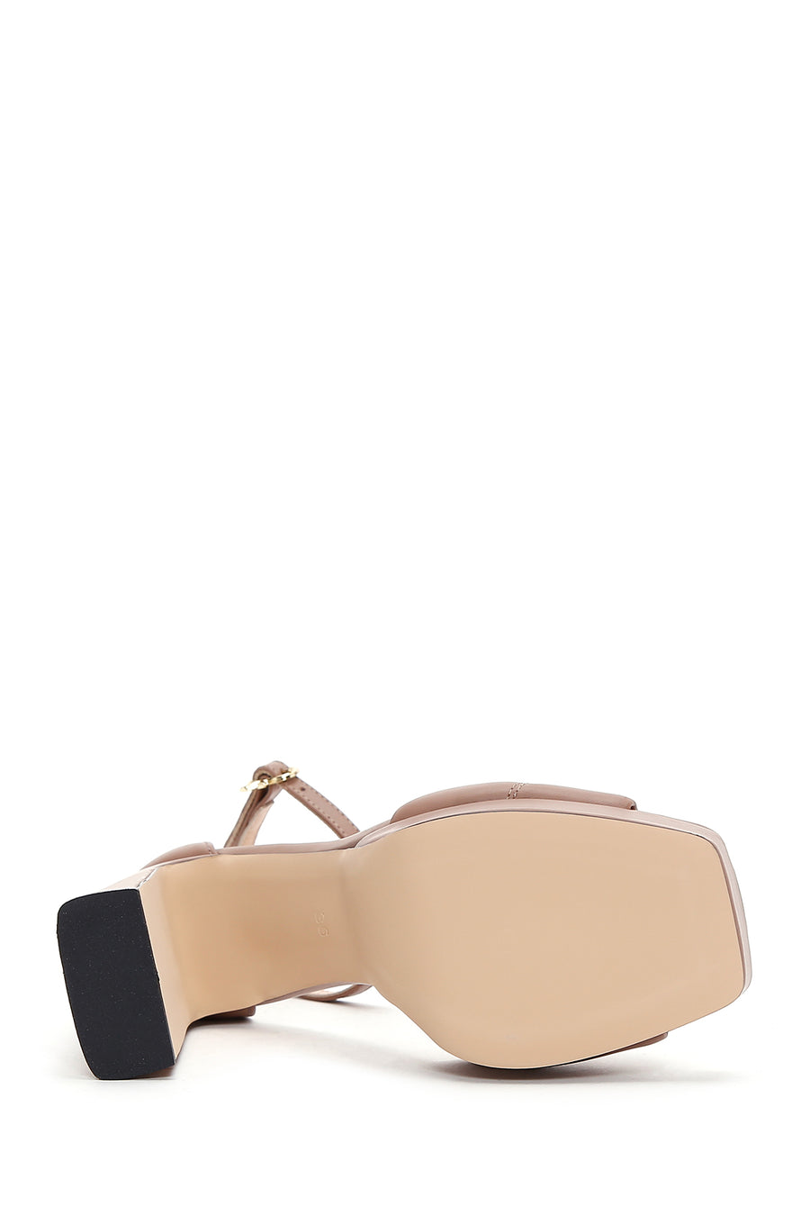 Women's Beige Leather Platform Heeled Sandals