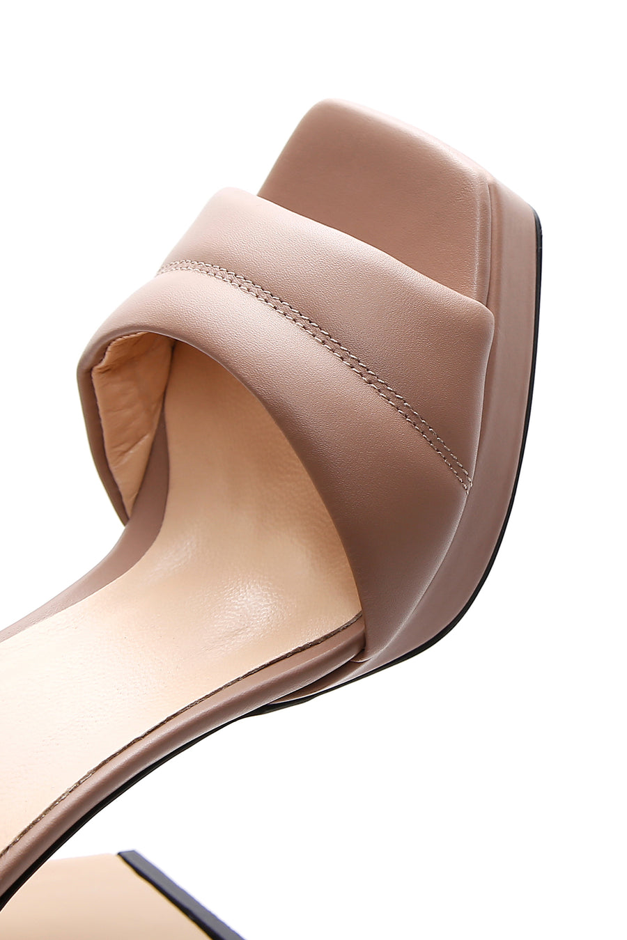 Women's Beige Leather Platform Heeled Sandals