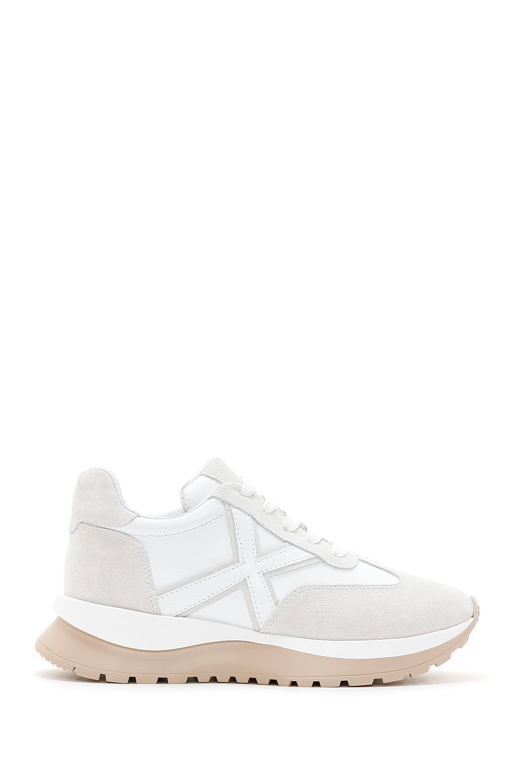 Kadın Beyaz Süet Detaylı Deri Sneaker