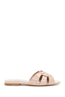Women's Beige Patent Leather Flat Slippers | Derimod