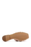 Women's Beige Patent Leather Flat Slippers | Derimod