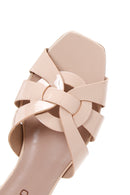 Women's Beige Patent Leather Flat Slippers | Derimod