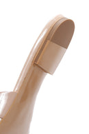 Women's Beige Patent Leather Flat Slippers | Derimod