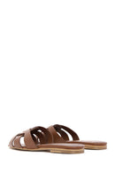 Women's Tan Leather Flat Slippers | Derimod