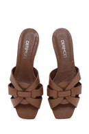 Women's Tan Leather Flat Slippers | Derimod