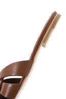 Women's Tan Leather Flat Slippers | Derimod