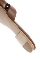 Women's Tan Leather Flat Slippers | Derimod