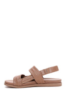 Women's Beige Leather Flat Sandals | Derimod