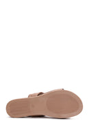 Women's Beige Leather Flat Sandals | Derimod