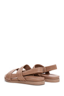 Women's Beige Leather Flat Sandals | Derimod