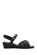 Women's Black Leather Wedge Heel Comfort Sandals | Derimod