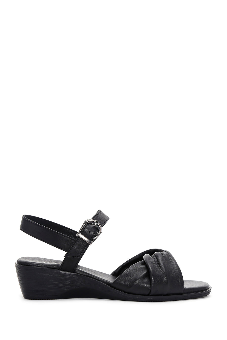Kadın Siyah Deri Dolgu Topuk Comfort Sandalet 23SFD151318 | Derimod