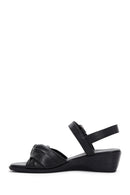 Women's Black Leather Wedge Heel Comfort Sandals | Derimod