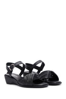 Women's Black Leather Wedge Heel Comfort Sandals | Derimod