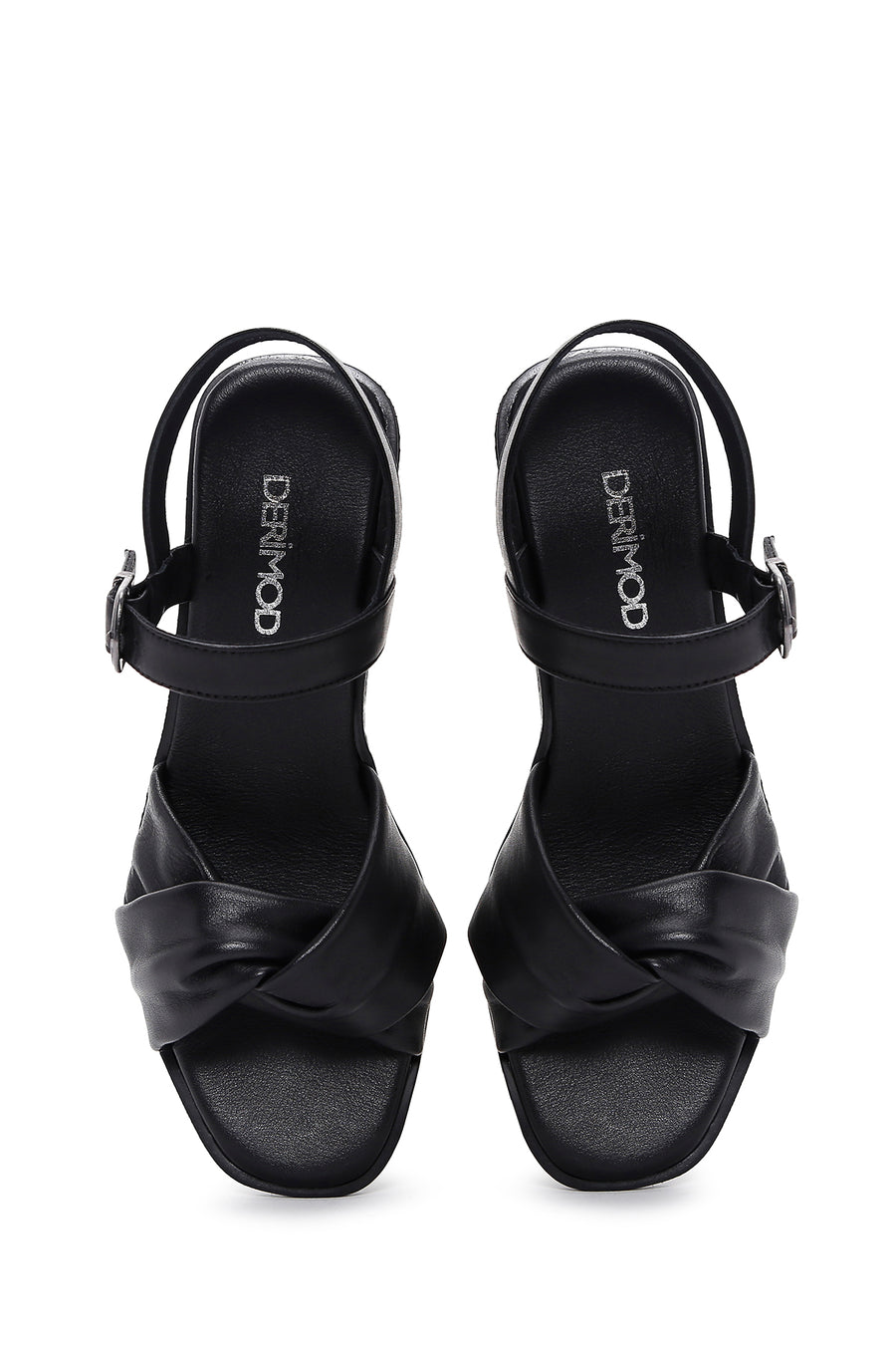 Kadın Siyah Deri Dolgu Topuk Comfort Sandalet