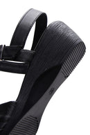 Women's Black Leather Wedge Heel Comfort Sandals | Derimod