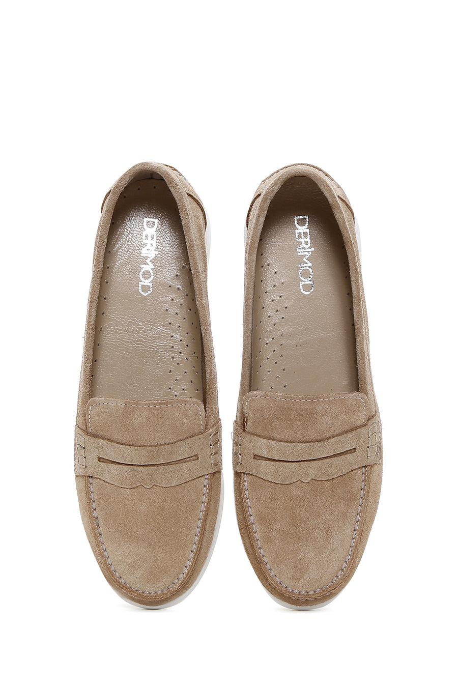 Kadın Bej Süet Deri Comfort Loafer