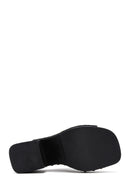 Women's Black Leather Thick Heeled Platform Slippers | Derimod